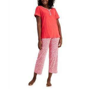 Charter Club Women's Cotton Capri Pajama Red Floral Set Poppy Ditsy NEW Small